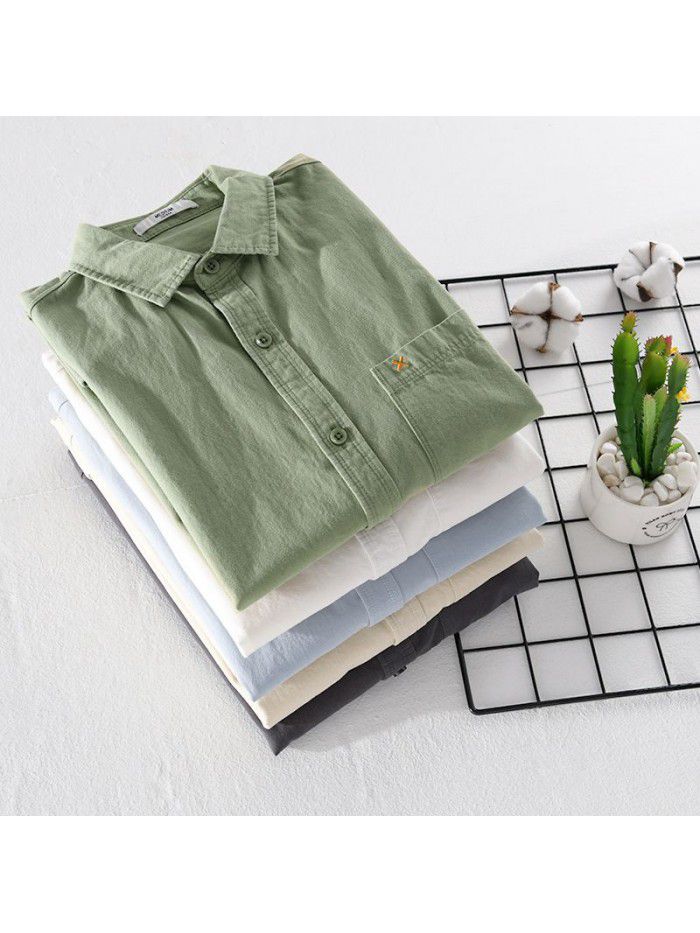 Spring and autumn men's casual long sleeve cotton shirt versatile Japanese simple fashion young men's cotton shirt 9357 