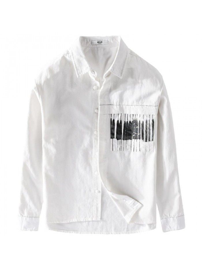 Comfortable men's long sleeve cotton shirt fashion simple youth popular white shirt Japanese casual top 9732 