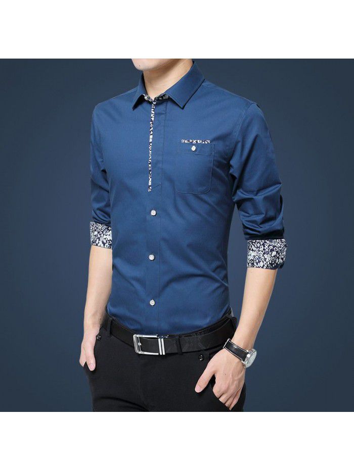  new men's long sleeve shirt men's Korean slim trend no iron shirt fashion casual young men's wear 