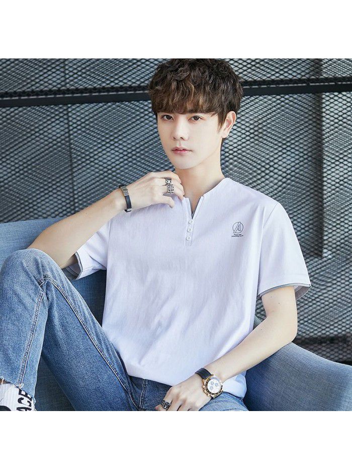  spring men's short sleeve T-shirt national tide cotton half sleeve round neck Pullover t-shirt men's casual top 