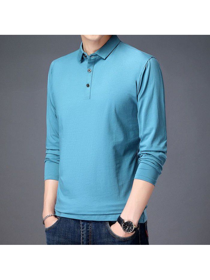  spring and autumn cotton long sleeve t-shirt men's casual slim fitting round neck men's shirt T-shirt middle aged Dad 