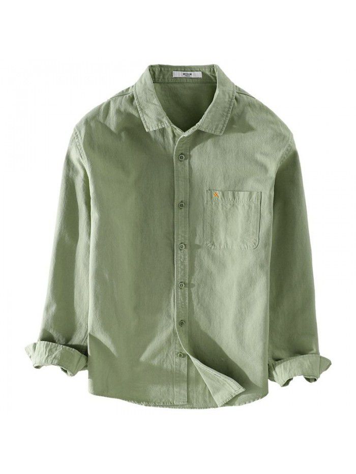 Spring and autumn men's casual long sleeve cotton shirt versatile Japanese simple fashion young men's cotton shirt 9357 
