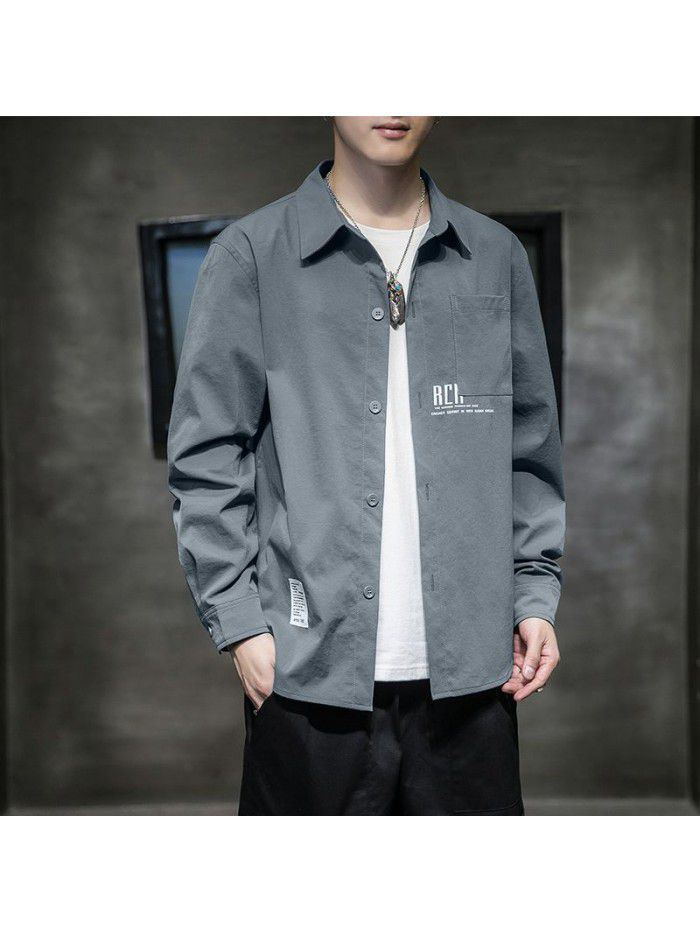  spring new Hong Kong Style Long Sleeve Shirt Korean fashion casual men's shirt national fashion cardigan men's shirt 
