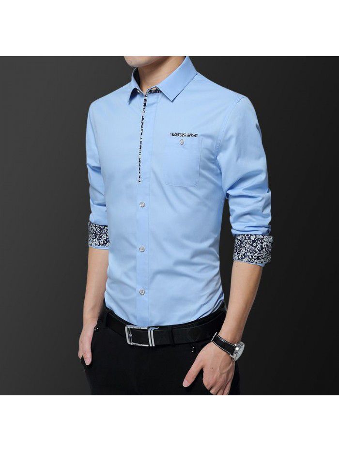  new men's long sleeve shirt men's Korean slim trend no iron shirt fashion casual young men's wear 