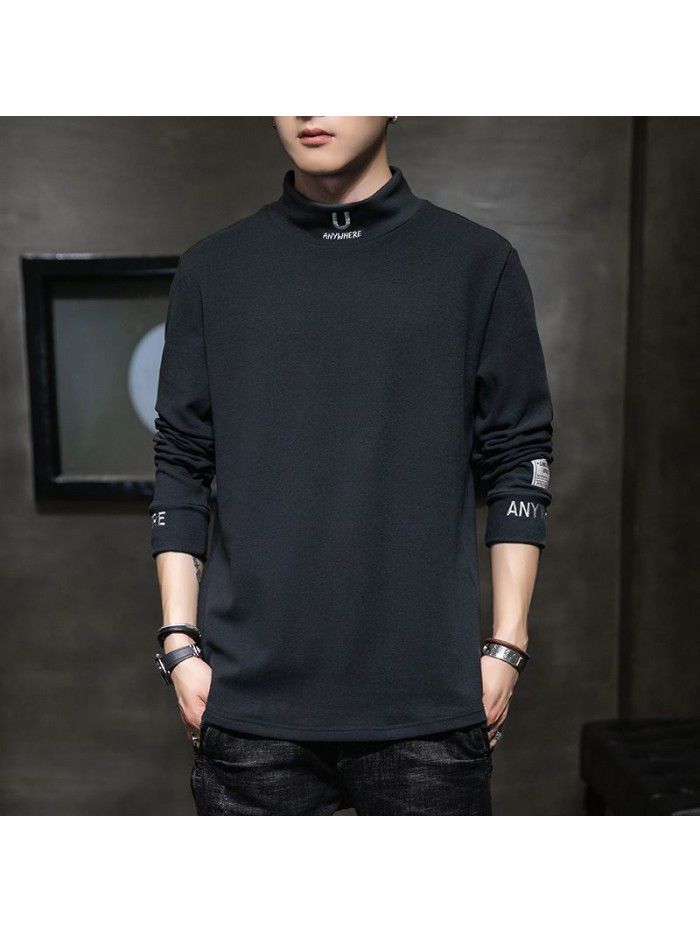  Weiyi men's Embroidery spring and autumn new long sleeve t-shirt men's Korean round neck top men's student 
