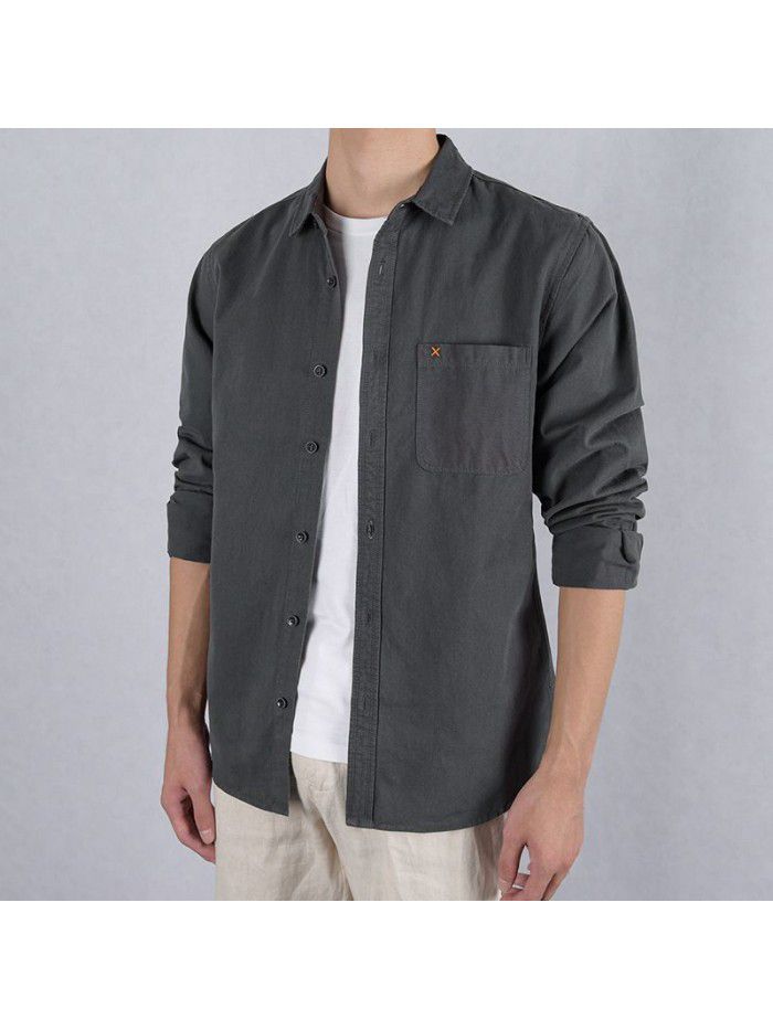 Spring and autumn men's casual long sleeve cotton shirt versatile Japanese simple fashion young men's cotton shirt 9357 