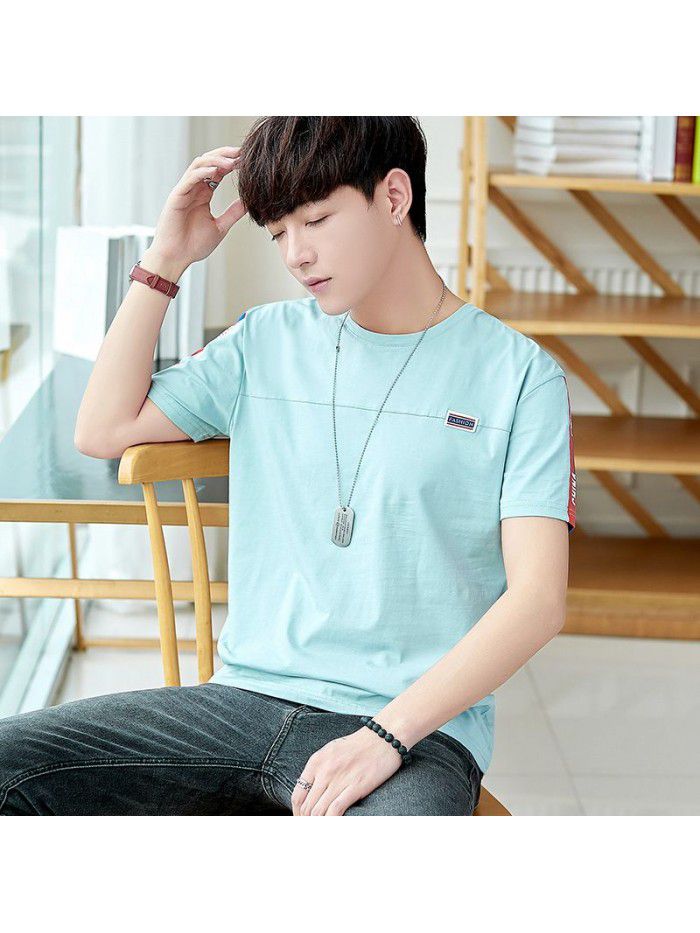  men's short sleeve t-shirt men's half sleeve men's round neck Pullover short sleeve T-shirt Korean fashion men's slim T-shirt 