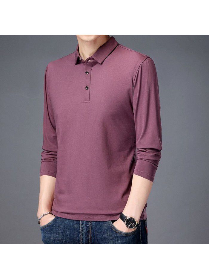 spring and autumn cotton long sleeve t-shirt men's casual slim fitting round neck men's shirt T-shirt middle aged Dad 