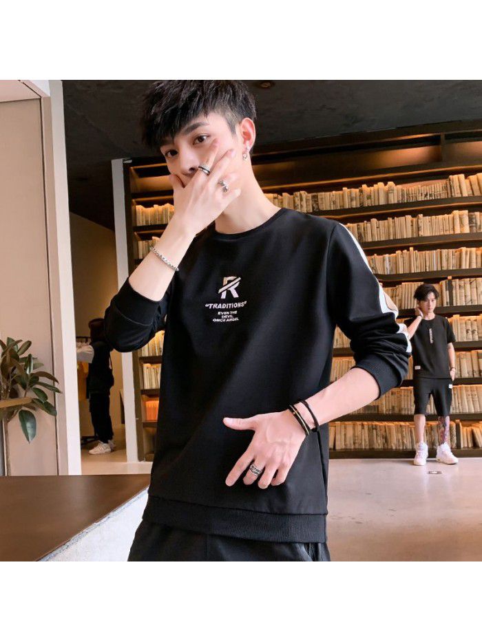  spring new men's T-shirt Korean slim round neck long sleeve casual T-shirt men's top 