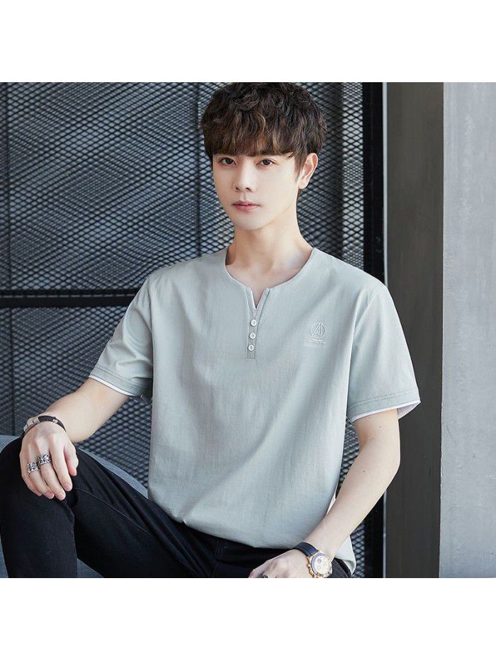  spring men's short sleeve T-shirt national tide cotton half sleeve round neck Pullover t-shirt men's casual top 