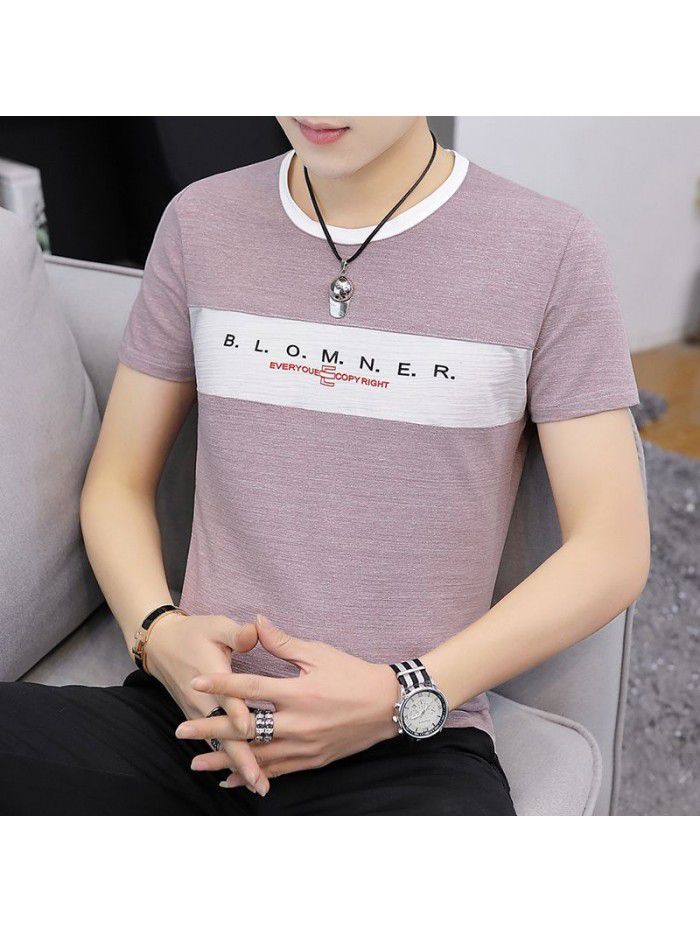  new summer men's short sleeve cotton t-shirt men's casual slim round neck color matching base shirt men's wholesale 