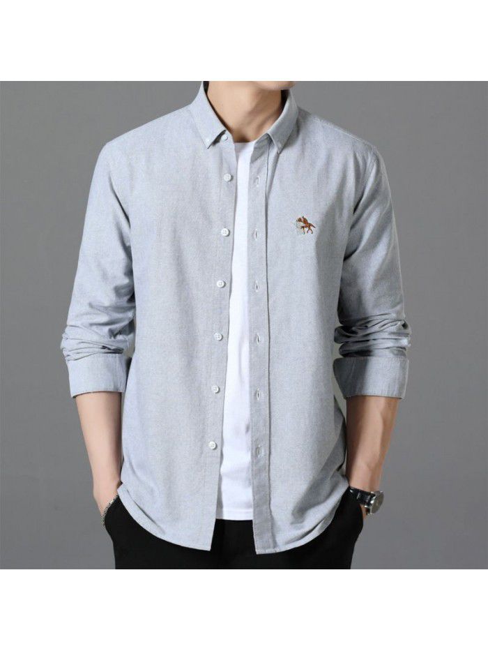 New Oxford spinning long sleeve shirt casual men's wear lining comfortable embroidery base shirt business youth trend 