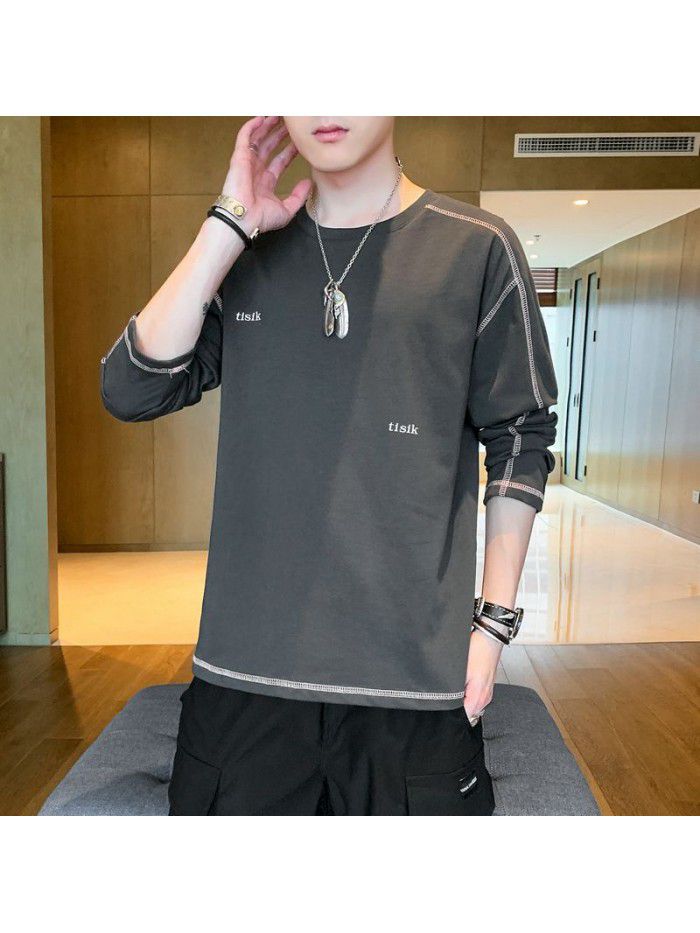 autumn new men's long sleeve t-shirt men's elastic top men's cotton Korean round neck T-shirt 