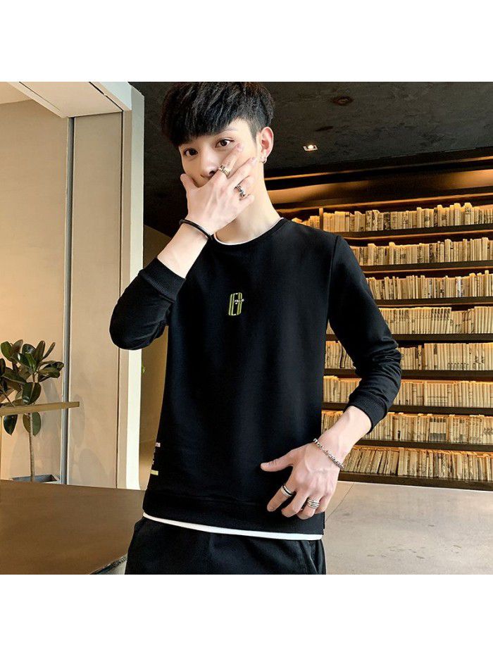  spring new men's T-shirt Korean slim round neck long sleeve casual T-shirt men's top 