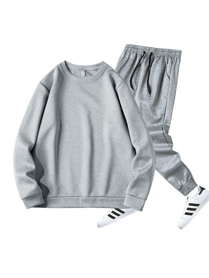 Long sleeve round neck sweater suit men's leisure sports running fitness suit long pants men's two piece suit trend 