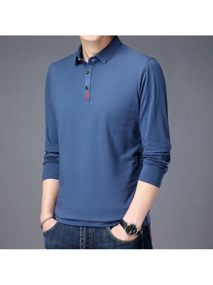  spring and autumn cotton long sleeve t-shirt men's casual slim fitting round neck men's shirt T-shirt middle aged Dad 