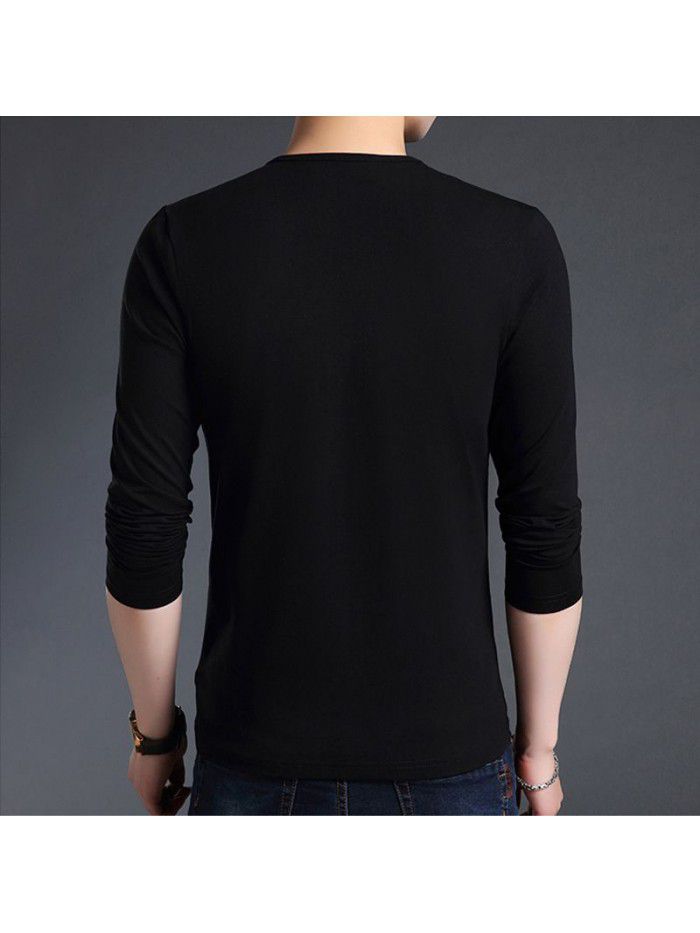 Men's casual long sleeve t-shirt men's round neck Pullover solid color T-shirt fashion men's undercoat top 2 