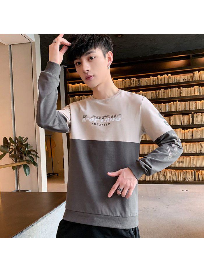  spring new men's T-shirt Korean slim round neck long sleeve casual T-shirt men's top 