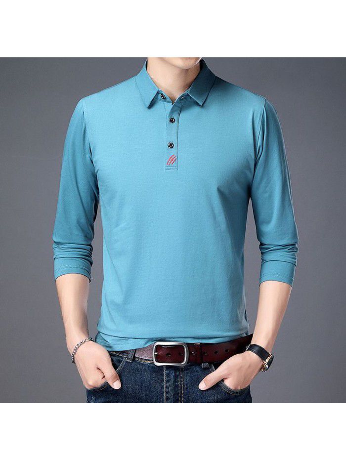  spring and autumn cotton long sleeve t-shirt men's casual slim fitting round neck men's shirt T-shirt middle aged Dad 