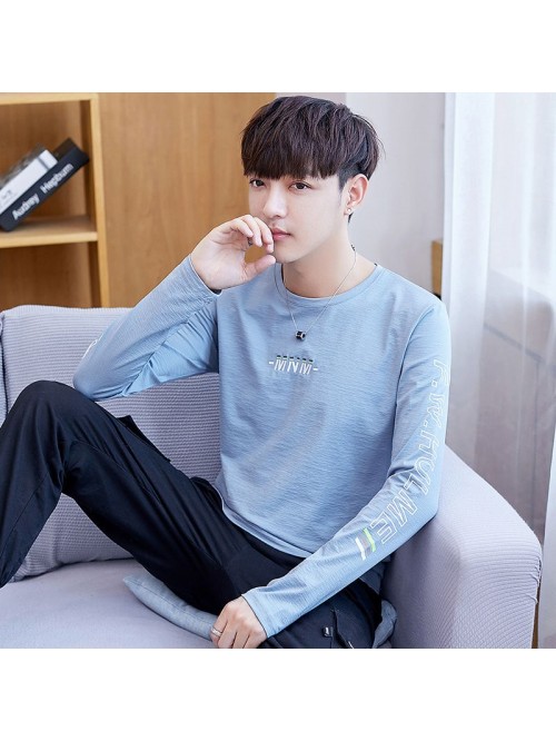  long sleeve t-shirt men's round neck simple ...