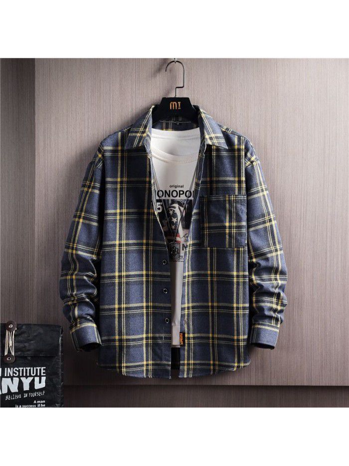 Autumn men's long sleeve shirt Korean casual Stripe Shirt Men's cotton shirt cardigan men's top 