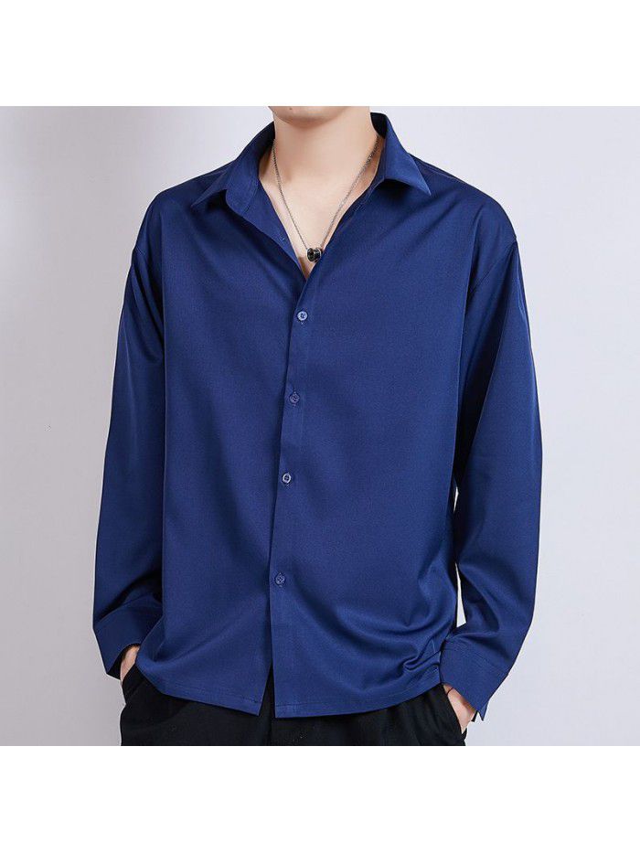 new long sleeve shirt men's white shirt spring casual men's loose solid business bottom coat men's wear 
