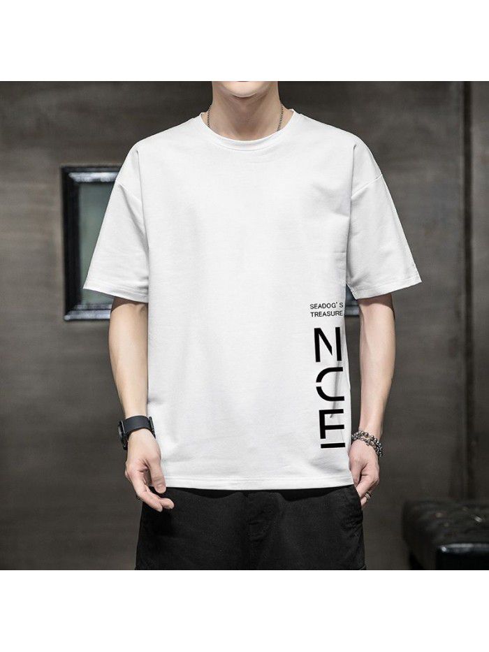 Breathable short sleeve t-shirt men's  summer new men's cotton casual loose half sleeve t-shirt men's wear 
