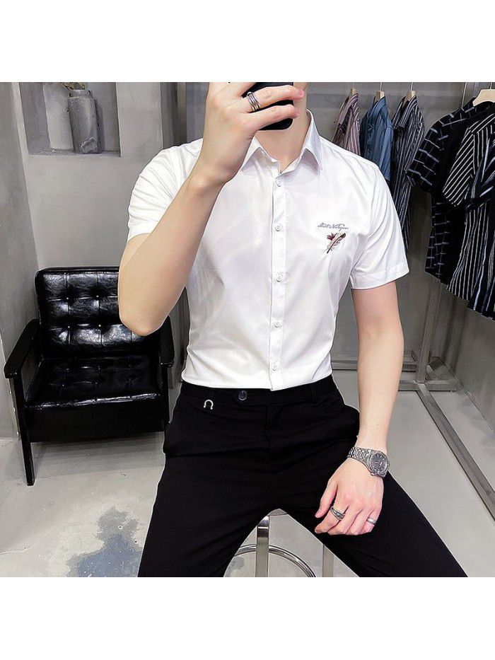  summer new men's Short Sleeve Shirt Korean casual Lapel Plaid professional thin short sleeve shirt men's 