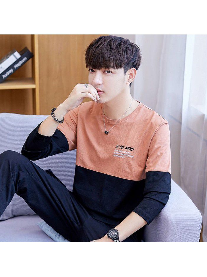  long sleeve t-shirt men's round neck simple and versatile autumn cotton casual long sleeve t-shirt men's youth fashion 
