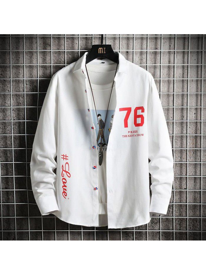  spring new men's shirt Korean fashion Slim Fit Shirt Men's fashion Lapel cardigan men's top 