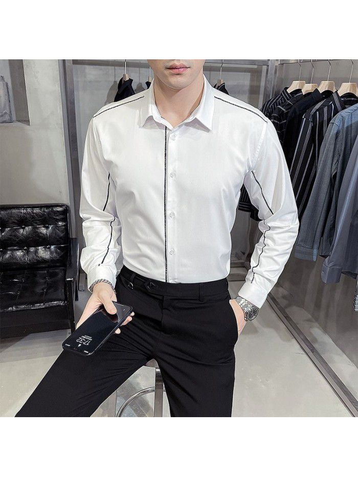  spring and summer shirt men's Korean version slim Lapel men's Striped Shirt Men's casual business professional shirt 