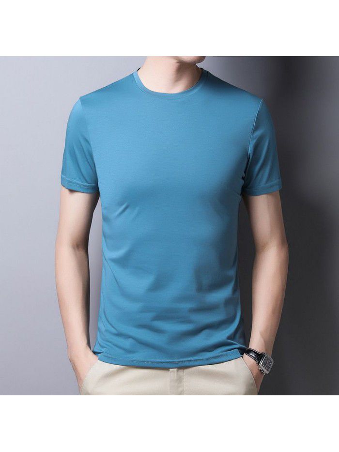 Breathable short sleeve t-shirt men's summer half sleeve round neck casual T-shirt bottom shirt middle aged Dad 