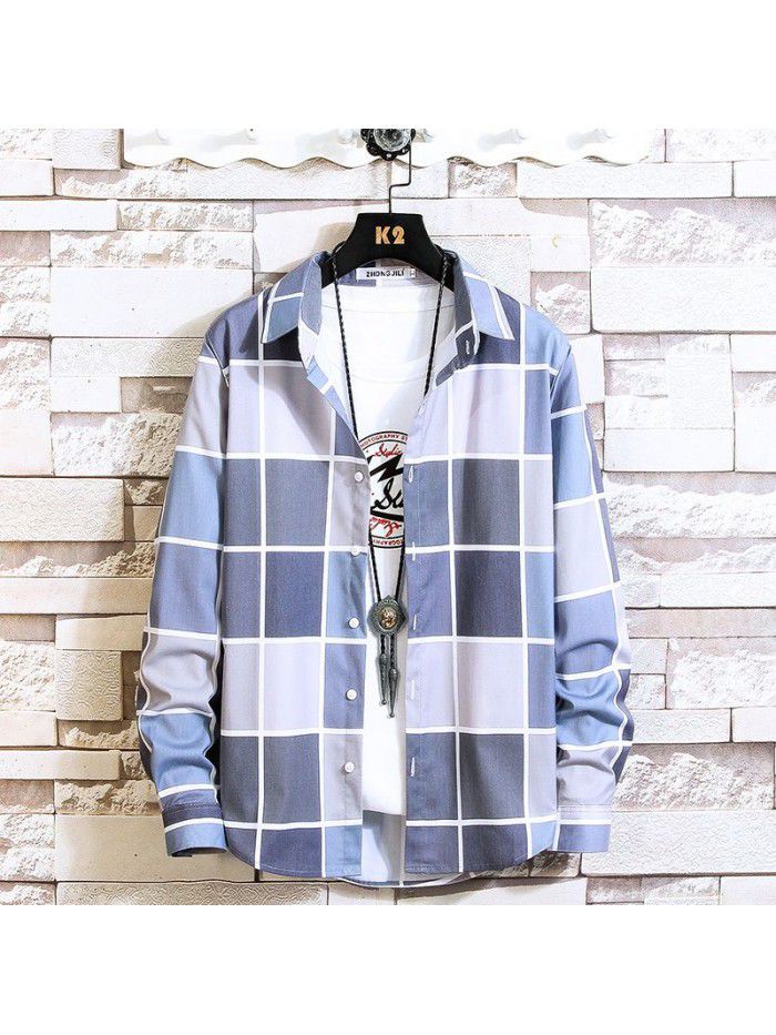  autumn new men's shirt fashion leisure long sleeve Lapel shirt cardigan men's National Fashion Top 