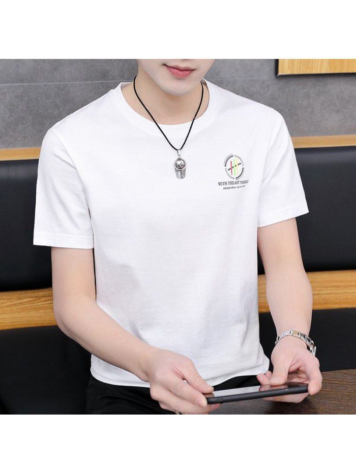  summer new short sleeve t-shirt men's fashion trend leisure slim round neck printing men's T-shirt wholesale 