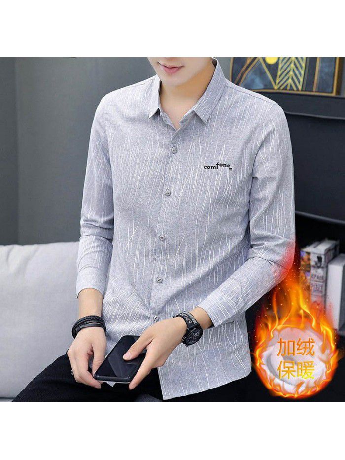 new men's leisure Long Sleeve Shirt Youth slim fit no iron shirt men's Korean fashion student 