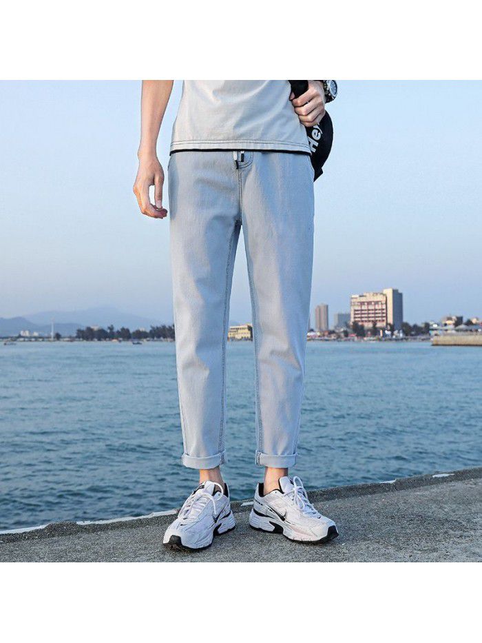 Men's jeans summer thin loose large size Harlan pants men's casual stretch straight Capris 