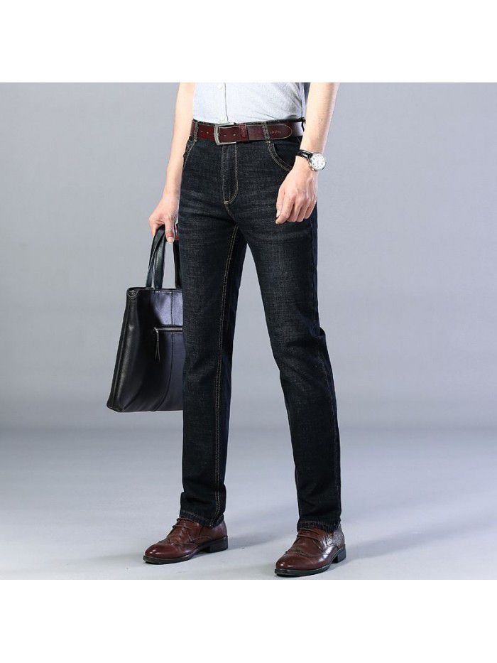  summer thin fashion jeans men's loose straight middle age fashion elastic casual pants 