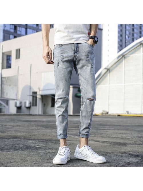 Spring and summer new hole jeans men's Korean...