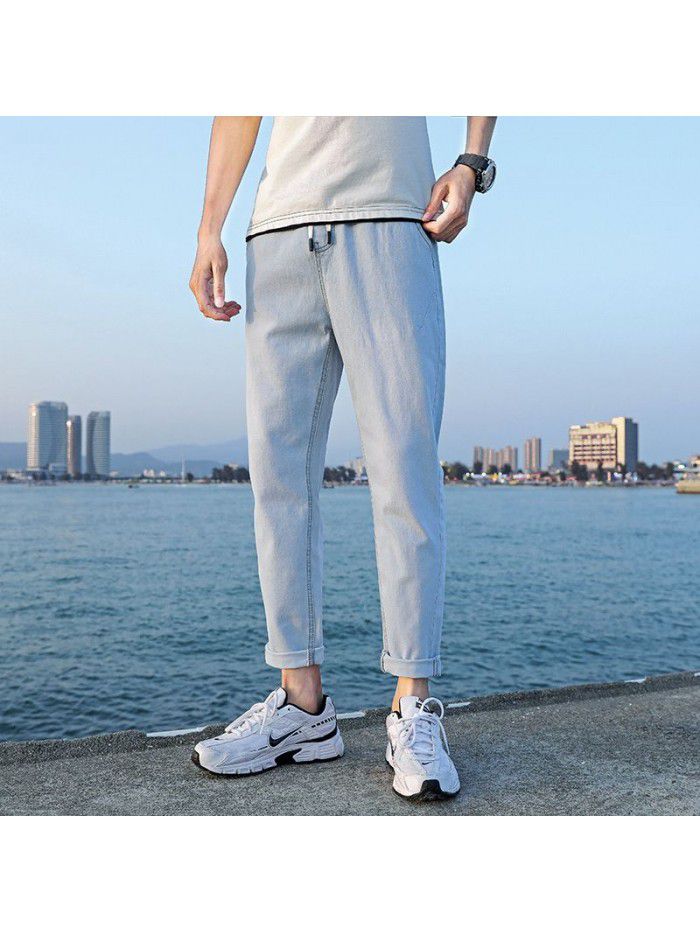 Men's jeans summer thin loose large size Harlan pants men's casual stretch straight Capris 