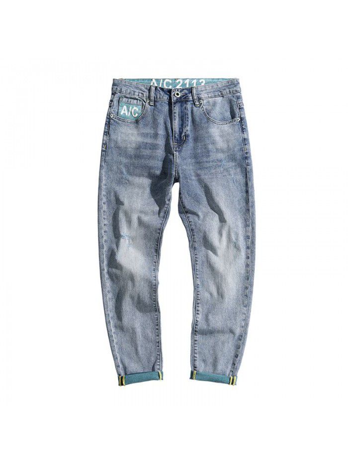 Jeans men's spring and summer new Korean slim Leggings men's fashion casual stretch wash large pants 