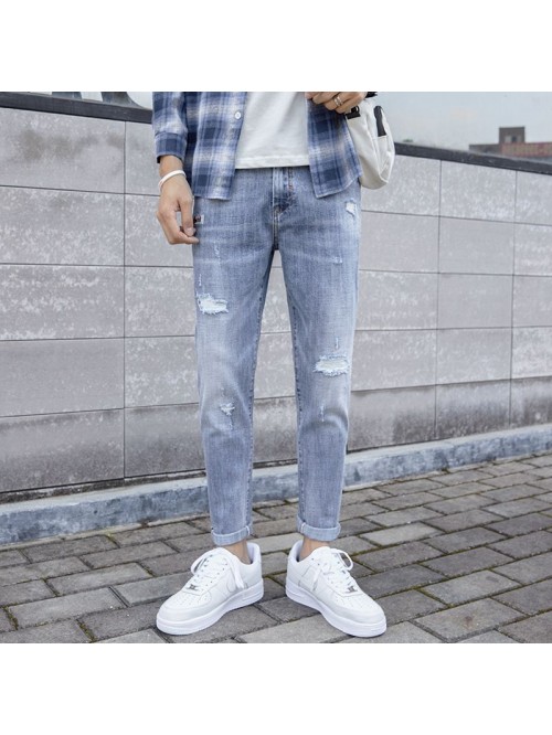 Hole jeans men's trendy Korean slim Leggings ...