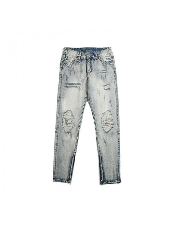 New washed jeans in spring and summer of  men's Korean fashion hole retro fit casual straight pants 