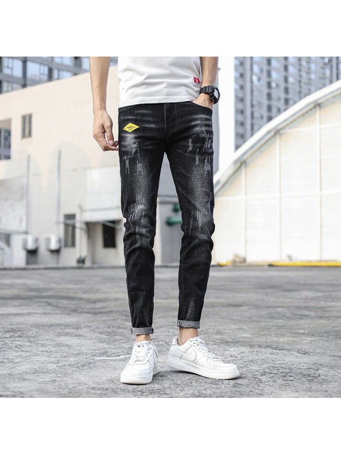Spring and summer new fashion brand jeans men's Korean slim elastic Leggings men's fashion casual pants 