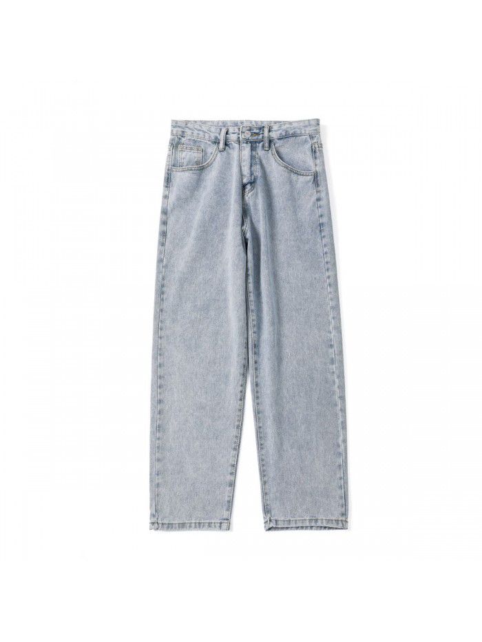 Jeans men's fashion brand loose straight tube Harlan pants men's fashion Korean casual wash wide leg Daddy Long Pants 