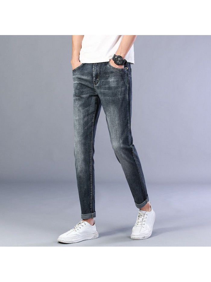 Spring and summer new fashion brand stretch jeans men's Korean Trend slim Leggings men's youth leisure pants 