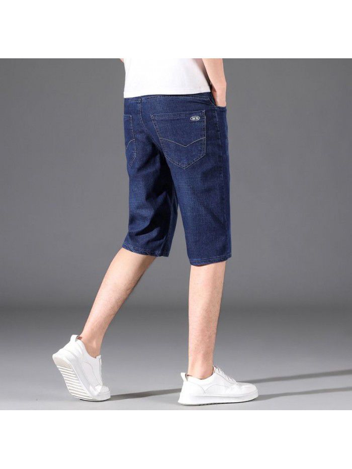 Men's summer Jeans Shorts men's summer jeans men's slim fit thin straight elastic Capris NEW 