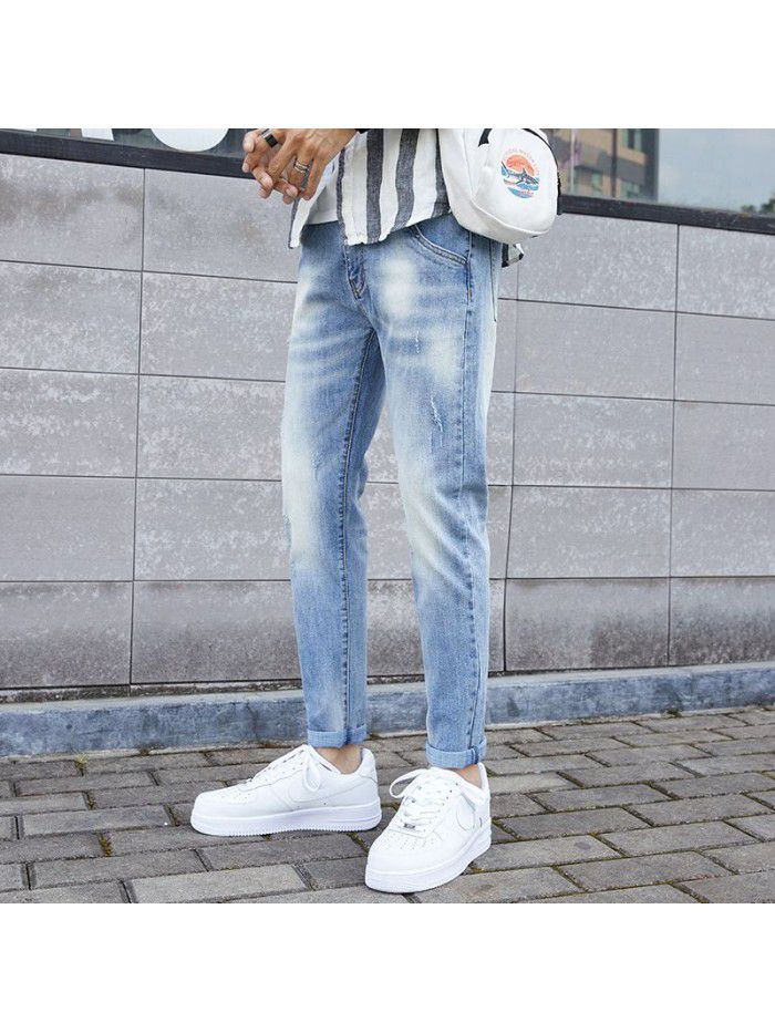 Spring and summer fashion brand jeans men's slim Leggings men's youth fashion leisure elastic Harlan Capris 