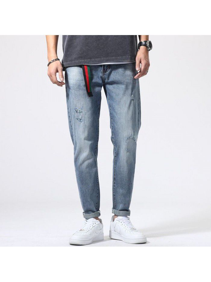 Men's jeans spring and summer new fashion brand loose straight tube Harem Pants men's youth leisure elastic large pants 