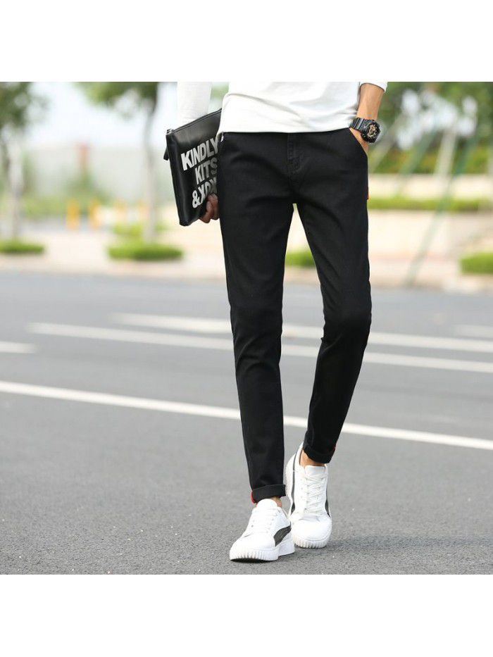 Spring and summer new stretch jeans men's fashion Korean slim pants men's trend youth casual Capris 