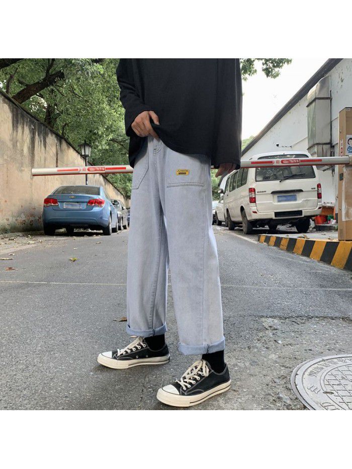Loose fitting straight jeans men's fashion brand spring and summer new wide leg pants men's youth Korean leisure Harem Pants 